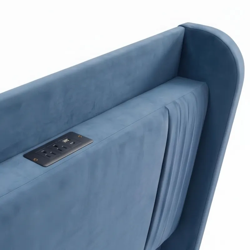 Nicole Miller Corvina Full/Queen Ruched Velvet Headboard with Built-In AC Power, USB & USB-C Charging - Full/Queen - Slate Blue