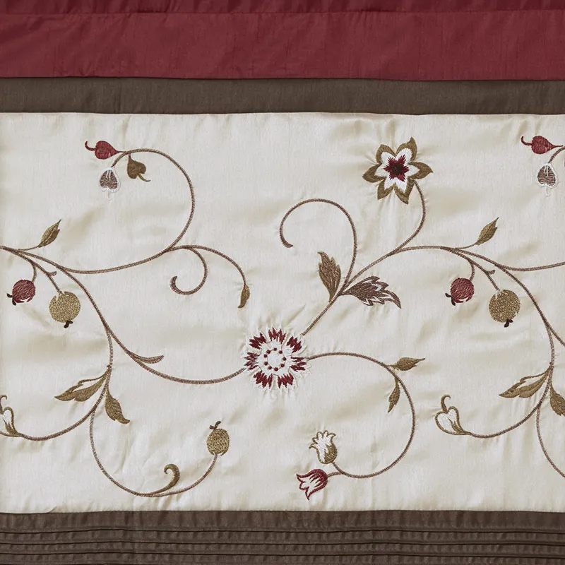 Serene Embroidered Curtain Panel - Red