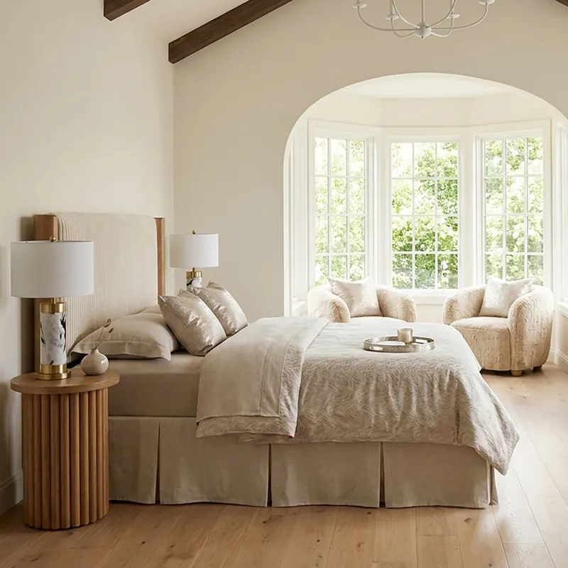 Nicole Miller Solene Channel-Tufted Full/Queen Upholstered Wood Headboard - Full/Queen - Beige/Natural