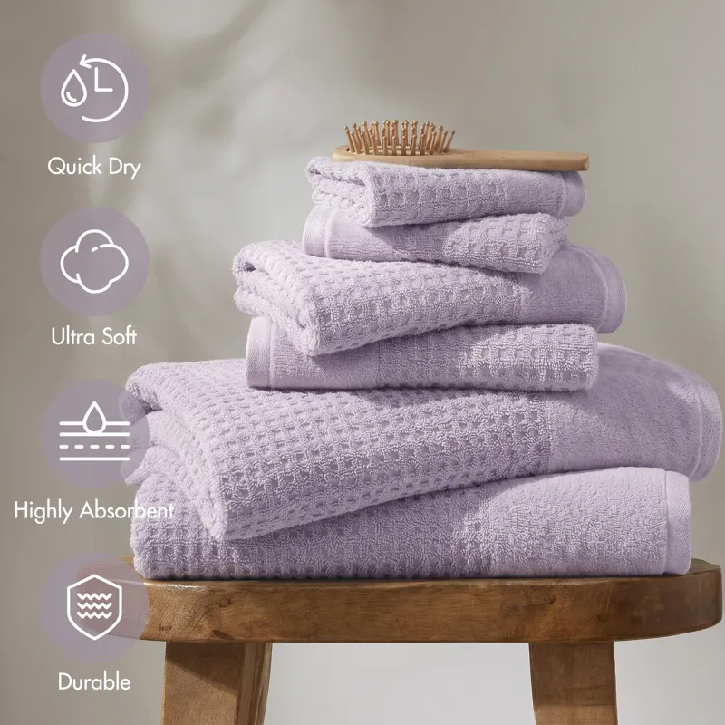 Madison Park Spa Waffle Cotton Jacquard Bath Towel 6 Piece Set