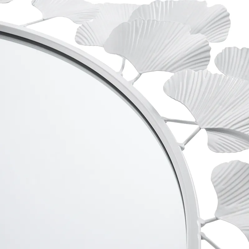 Eden Gingko Leaf Round Wall Mirror 30.5” - White