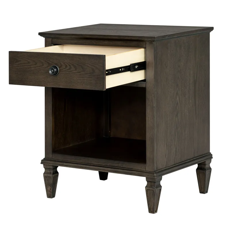 Victoria one-drawer wood nightstand with shelf - Antique Brown