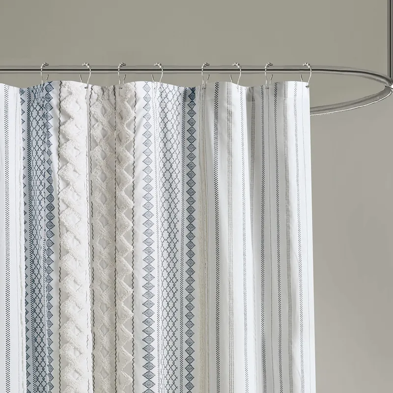 INK+IVY Imani Cotton Printed Shower Curtain with Chenille