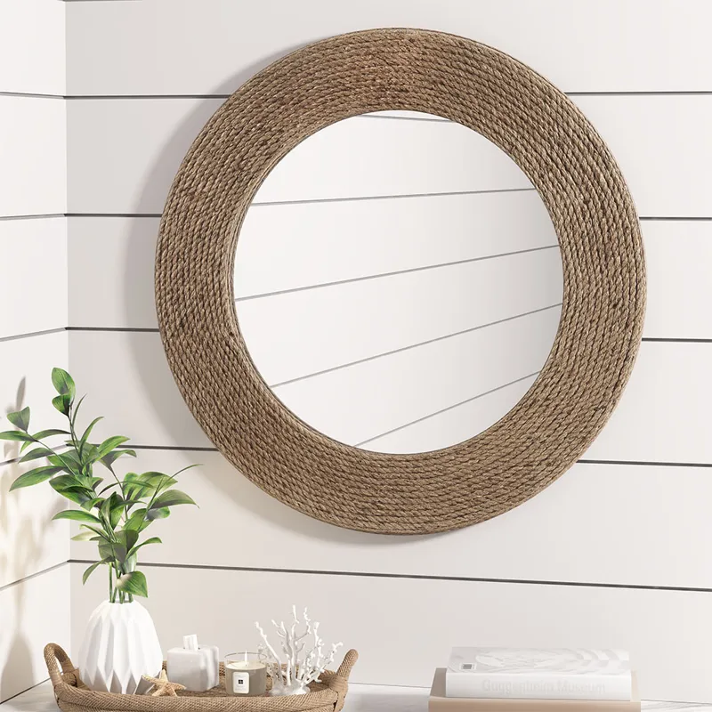 Cove Natural Jute Rope Round Wall Mirror 26\" - Natural