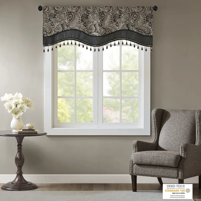 Madison Park Aubrey Jacquard Window Rod Pocket Valance With Beads