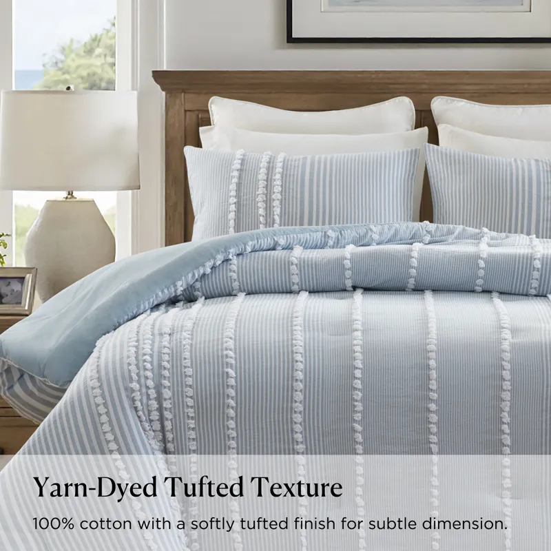 Harbor House Blue Anslee 3 Piece Cotton Yarn Dyed Comforter Set