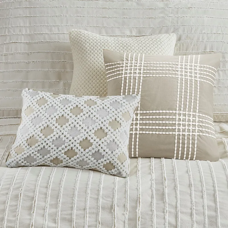 Madison Park Signature Essence Oversized Cotton Clipped Jacquard Comforter Set with Euro Shams and Throw Pillows
