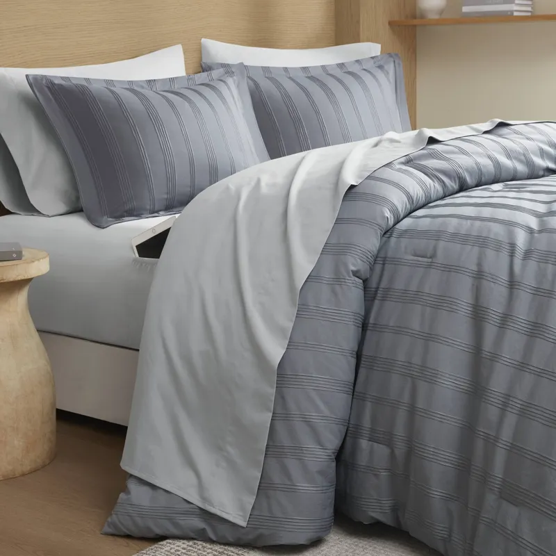 Super Listing Logan Striped Reversible Pintuck Pleated Comforter Set