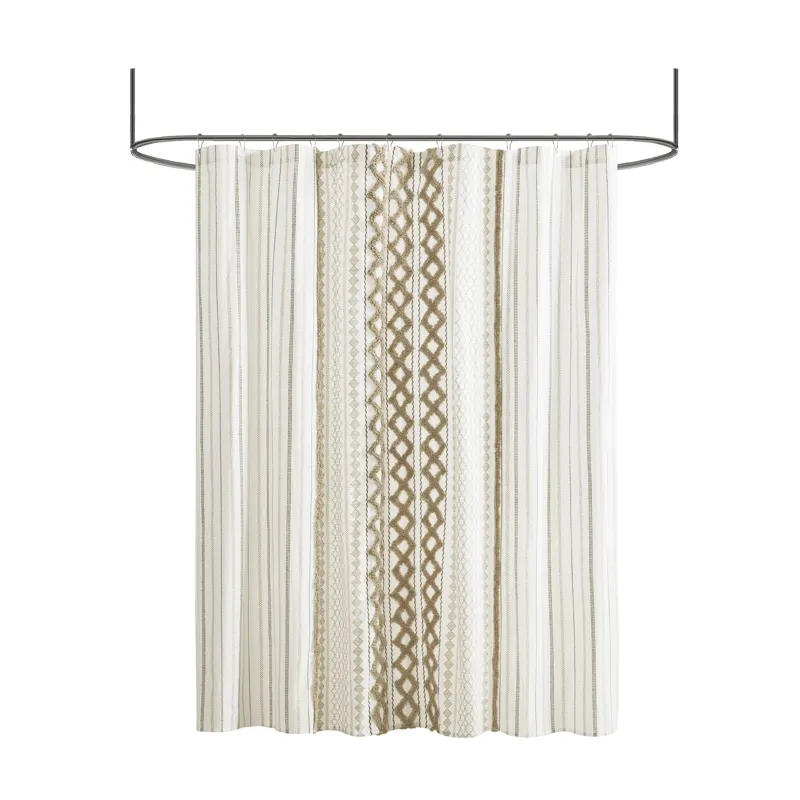 INK+IVY Imani Cotton Printed Shower Curtain with Chenille