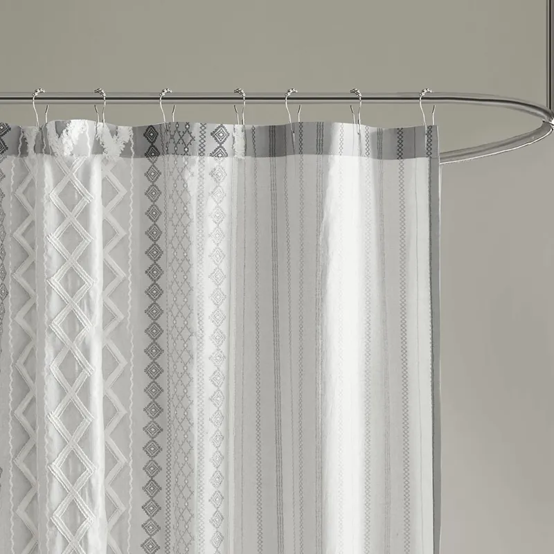 INK+IVY Imani Cotton Printed Shower Curtain with Chenille