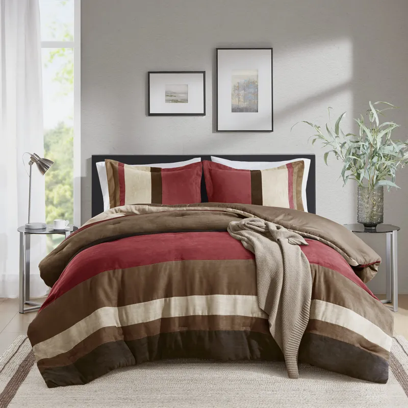 Comfort Spaces Highland Stripe Pieced Faux Suede Comforter Set