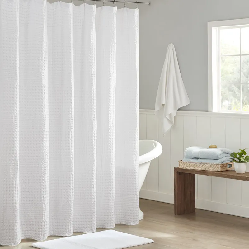 Madison Park Arlo Super Waffle Textured Solid Shower Curtain - White