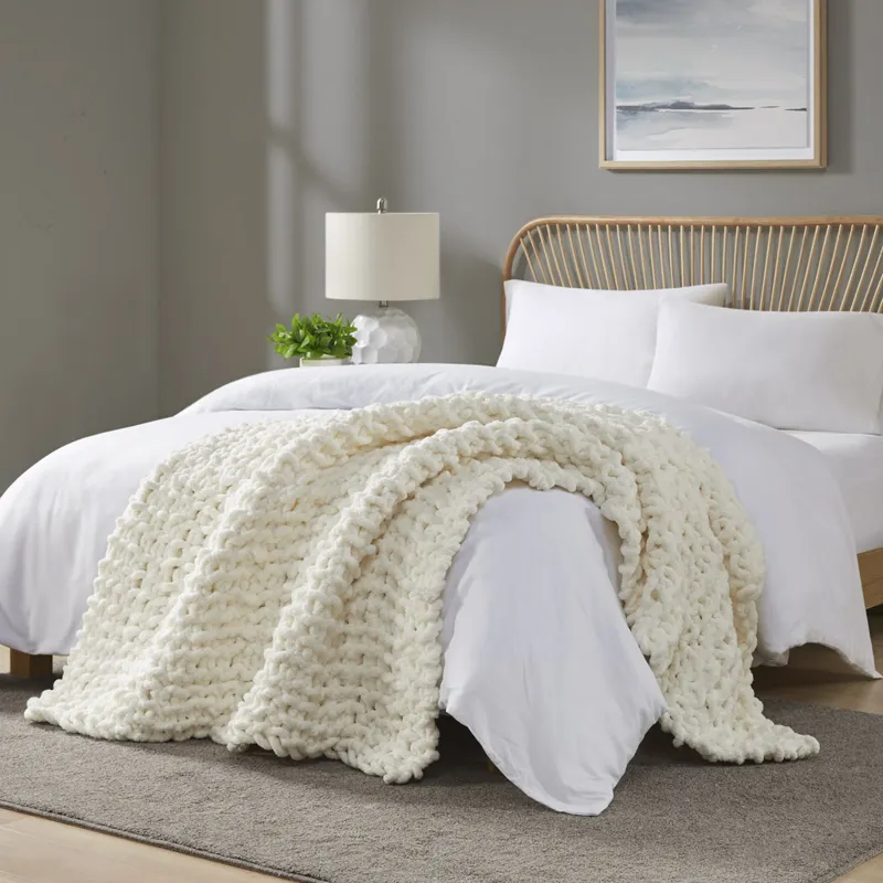 Madison Park Chenille Chunky Knit Throw