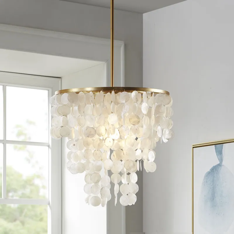 Isla Isla Dimmable Layered Capiz Chandelier - White