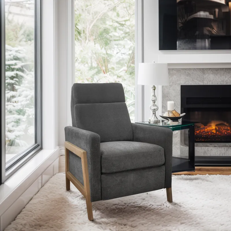 Luna Recliner With Wood Frame - Grey