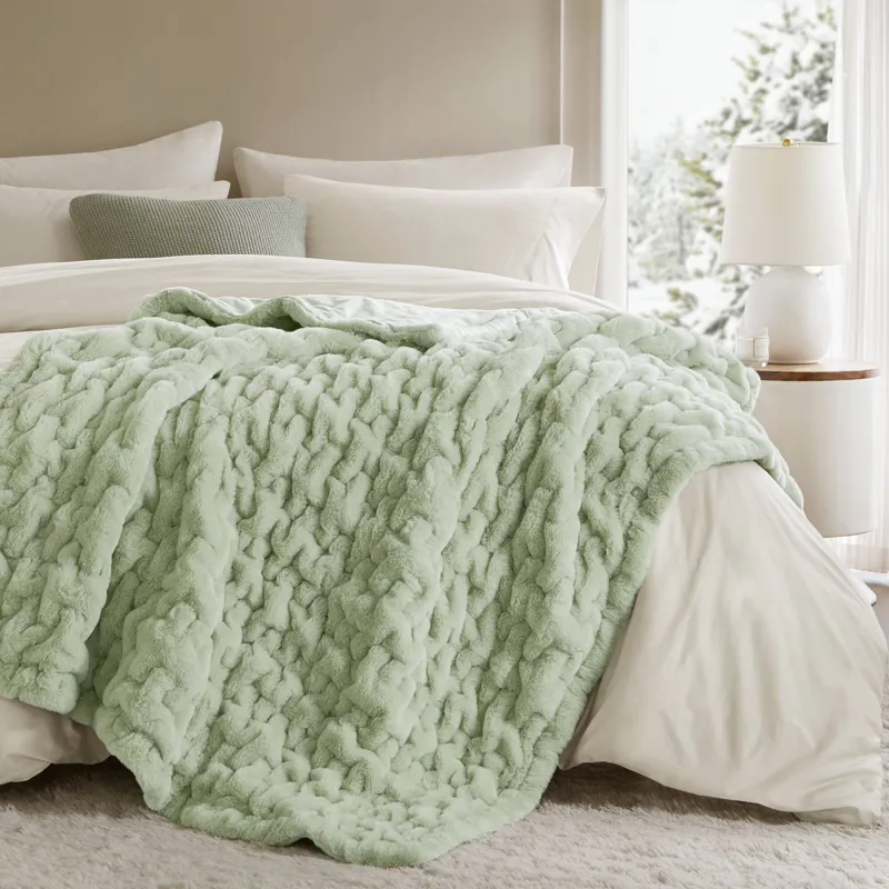 Madison Park Ruched Fur Throw