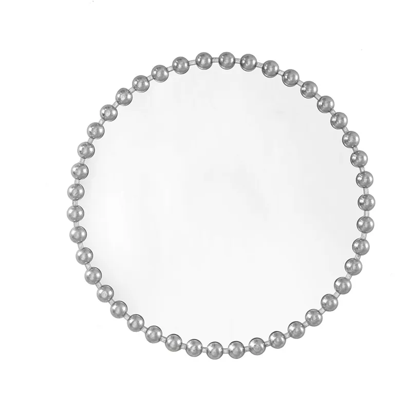 Marlowe 36\" Large Decorative Round Wall Mirror with Beaded Metal Frame - Silver