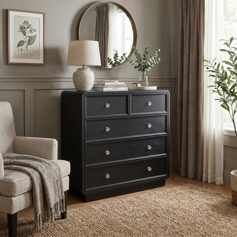 Chapel Hill Deco 5 Drawer Dresser - Black Satin