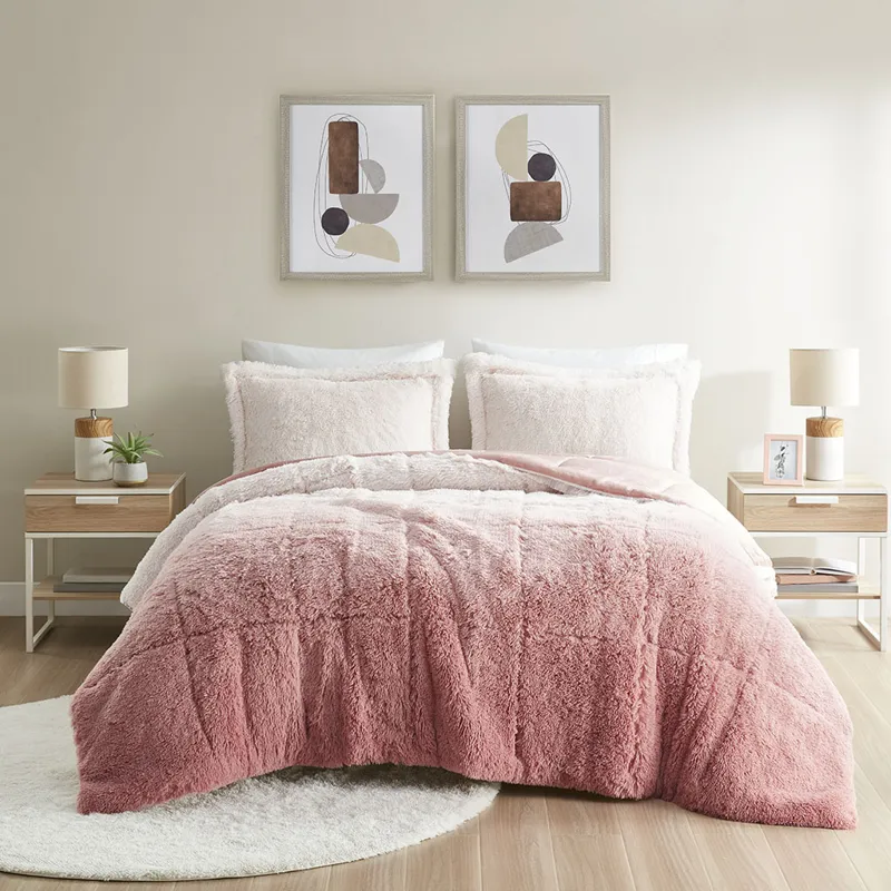 Intelligent Design Brielle Ombre Shaggy Long Fur Comforter Mini Set