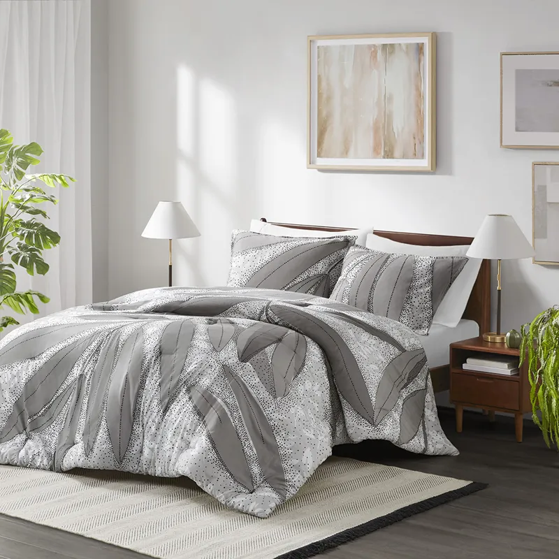 Adrian King/California King Botanical Cotton Comforter Set - Gray