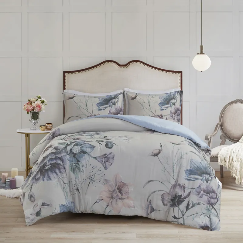 Cassandra King/California King 3 Piece Cotton Printed Duvet Cover Set - Blue