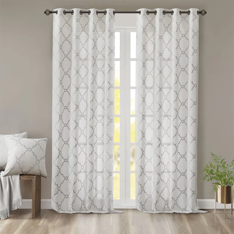 Madison Park Saratoga Fretwork Print Grommet Top Window Curtain Panel