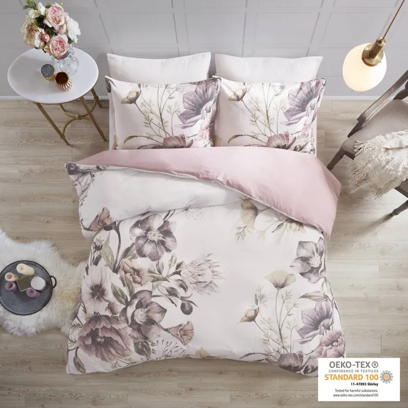 Cassandra Full/Queen 3 Piece Cotton Printed Duvet Cover Set - Blush
