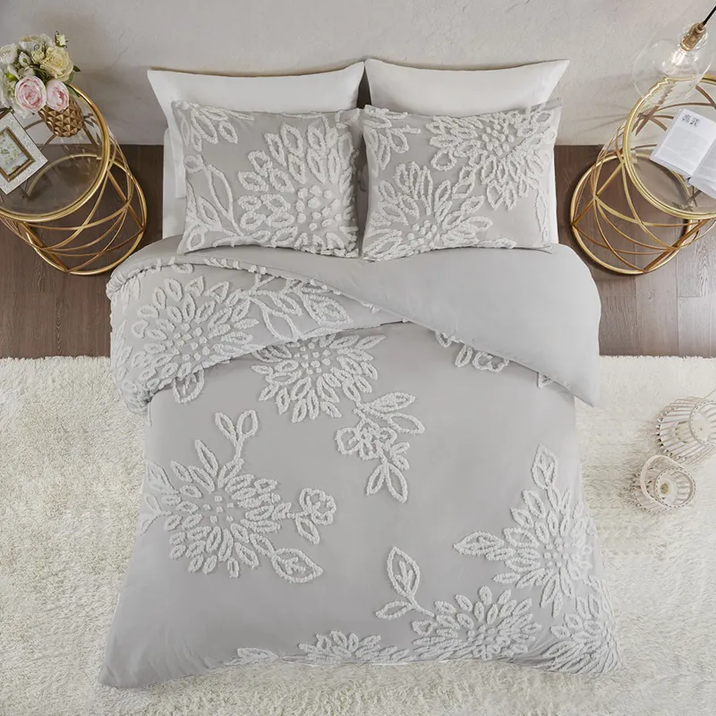 Madison Park Veronica 3 Piece Tufted Cotton Chenille Floral Duvet Cover Set