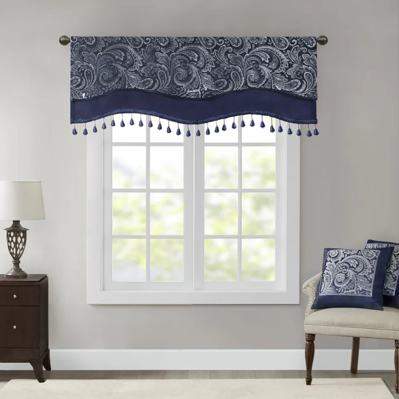 Madison Park Aubrey Jacquard Window Rod Pocket Valance With Beads