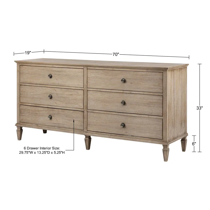Victoria 6-drawer wood dresser (70\