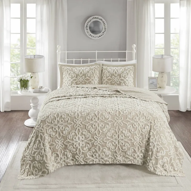 Madison Park Sabrina 3 Piece Tufted Cotton Chenille Bedspread Set
