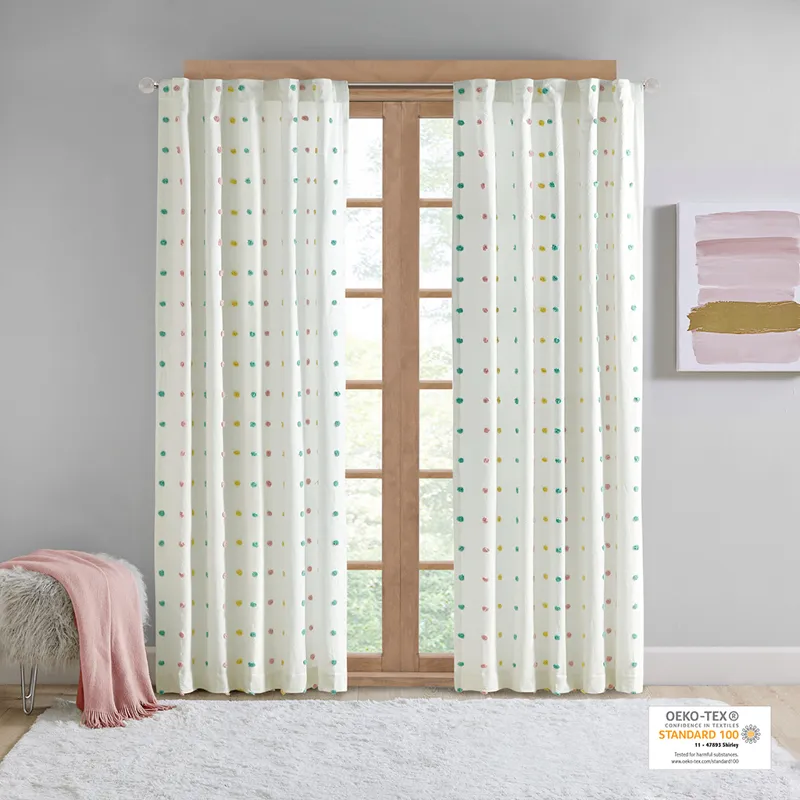 Callie Cotton Jacquard Pom Pom Curtain Panel - Multi