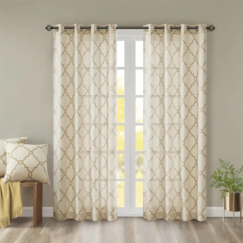Madison Park Saratoga Fretwork Print Grommet Top Window Curtain Panel