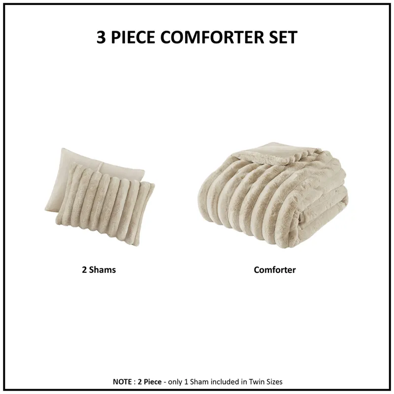 Jasmine Full/Queen Ultrasoft Faux Fur Ribbed Comforter Set - Taupe