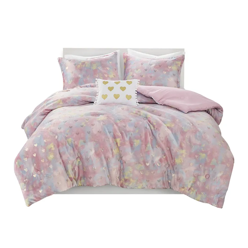 Mi Zone Rosalie Metallic Printed Plush Comforter Set with Throw Pillow