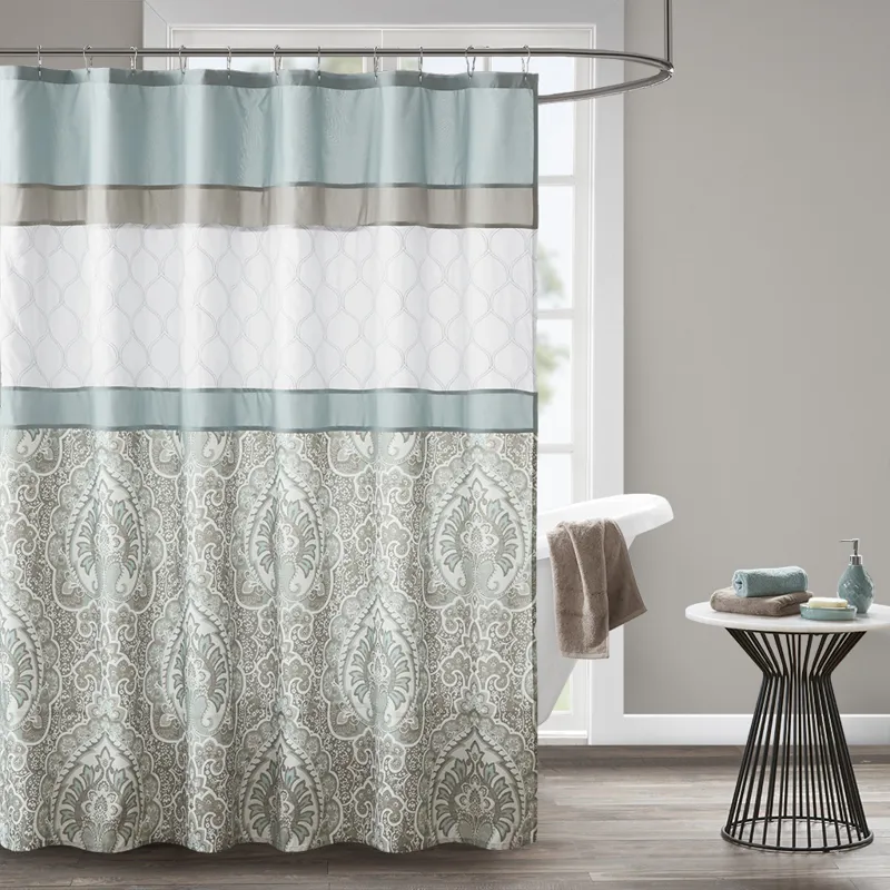510 Design Shawnee Printed and Embroidered Shower Curtain - Seafoam