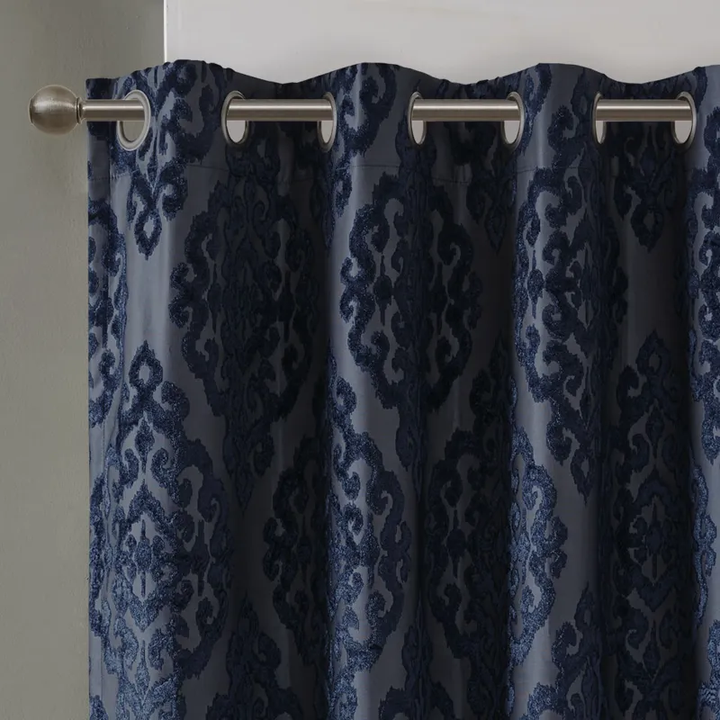 SunSmart Mirage Knitted Jacquard Damask Total Blackout Grommet Top Curtain Panel