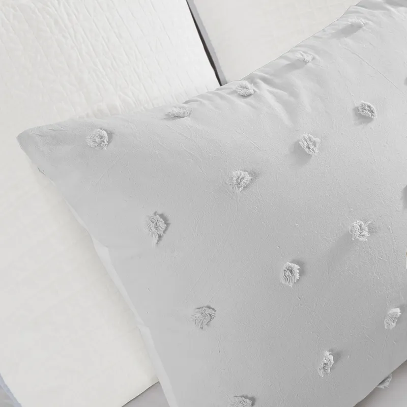 Brooklyn Full/Queen Cotton Jacquard Comforter Set with Euro Shams and Throw Pillows - Grey