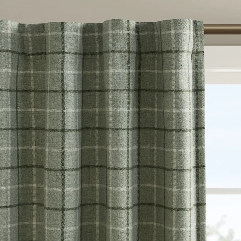 Anaheim Plaid Rod Pocket and Back Tab Curtain Panel with Fleece Lining - Green