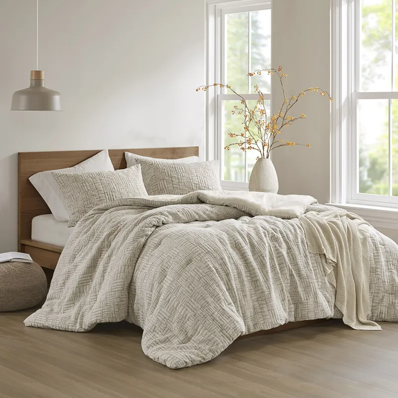 Harper Full/Queen Oversized Cotton Matelasse Comforter Set - Natural