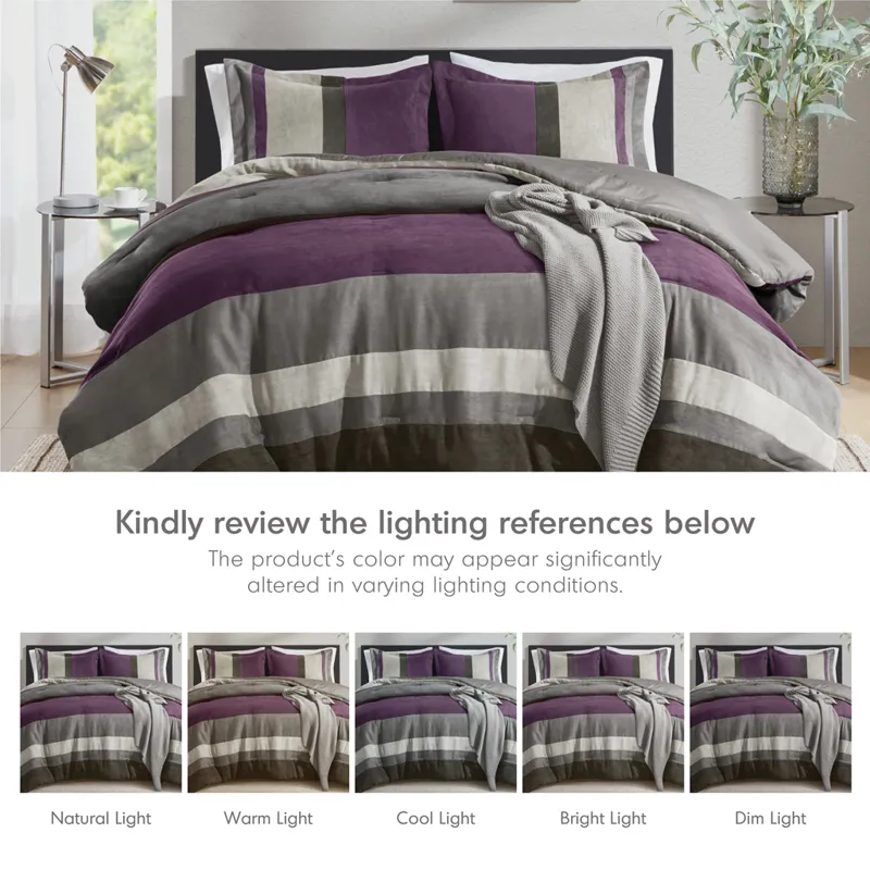 Comfort Spaces Highland Stripe Pieced Faux Suede Comforter Set
