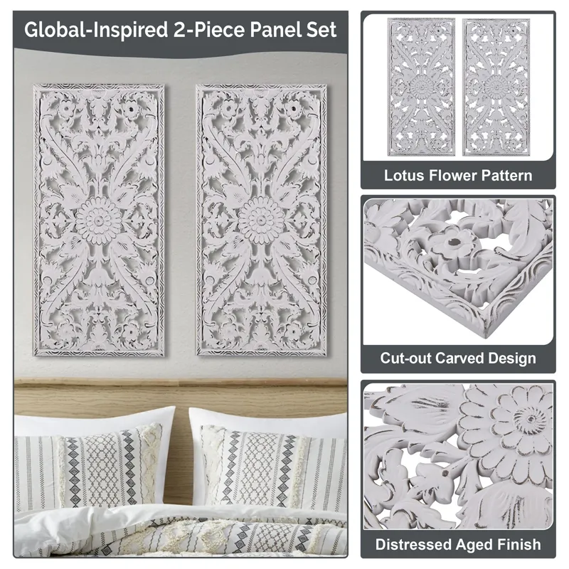 Madison Park Botanical Panel Distressed Carved Wood 2-piece Wall Decor Set