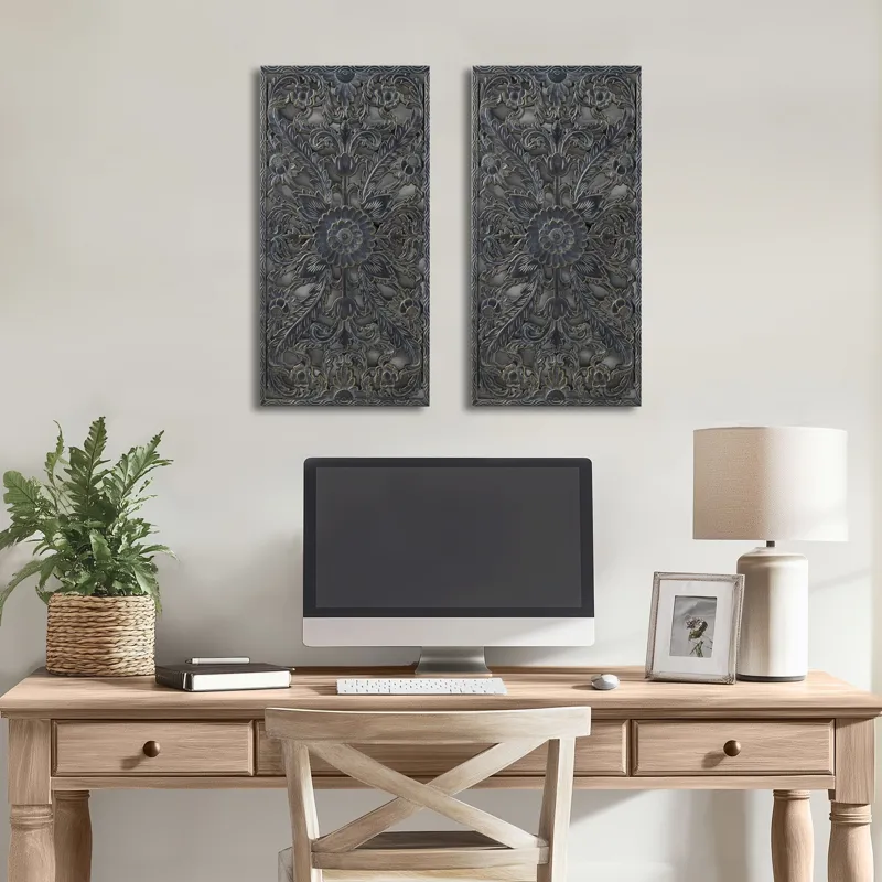 Madison Park Botanical Panel Distressed Carved Wood 2-piece Wall Decor Set