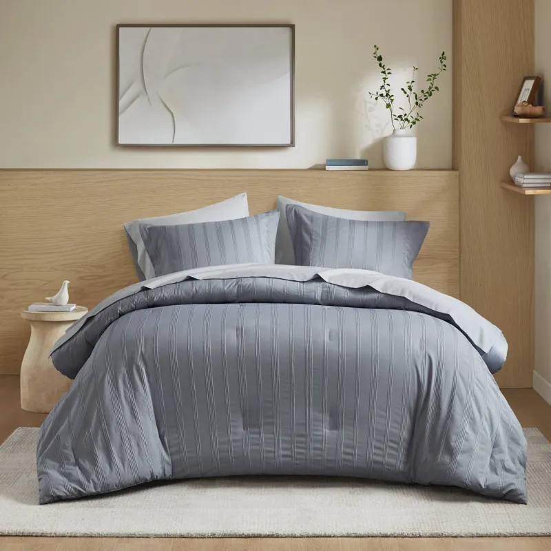 Super Listing Logan Striped Reversible Pintuck Pleated Comforter Set
