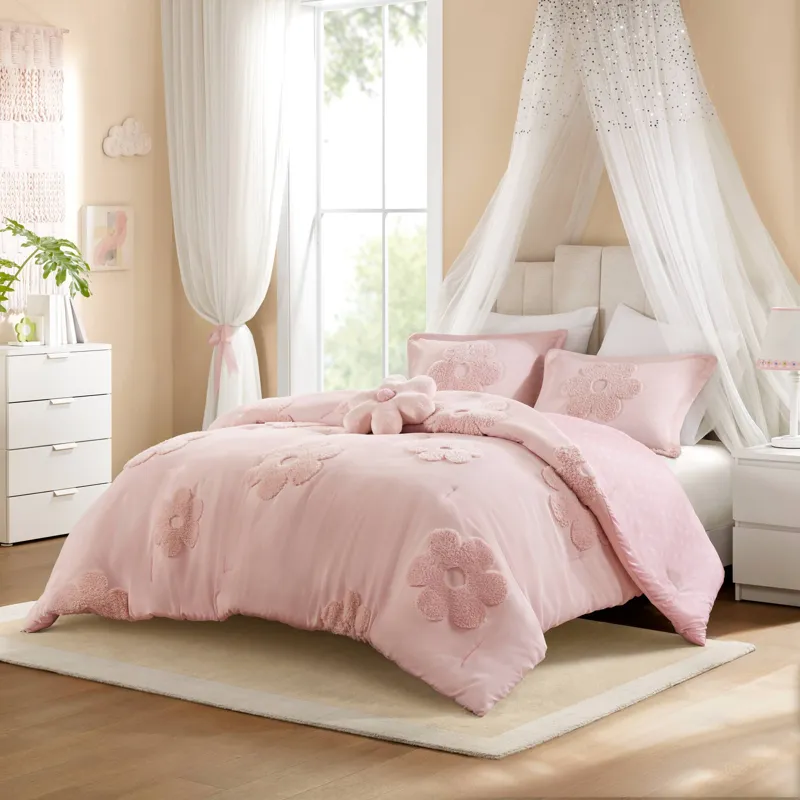 Urban Habitat Kids Gracie Floral Reversible Tufted Chenille Comforter Set with Flower Throw Pillow