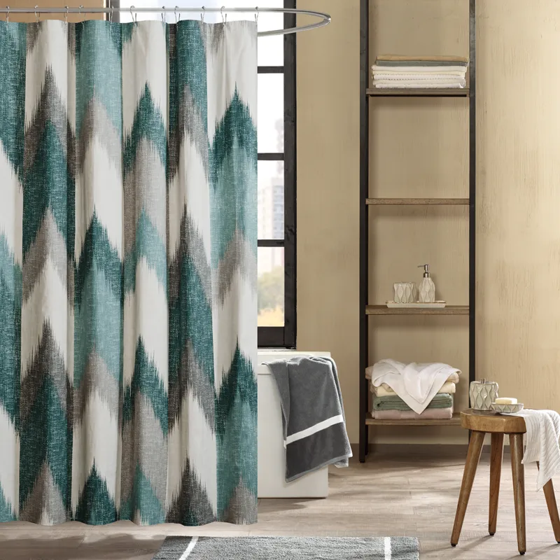 Alpine Cotton Printed Shower Curtain - Aqua