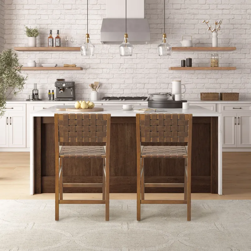 Oslo Faux Leather Woven Counter Stool 24\"H - Brown