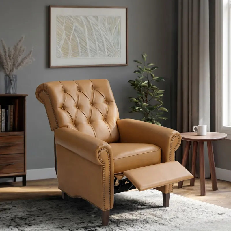 Madison Park Aidan Upholstered Manual Push Back Recliner Chair with Nailheads