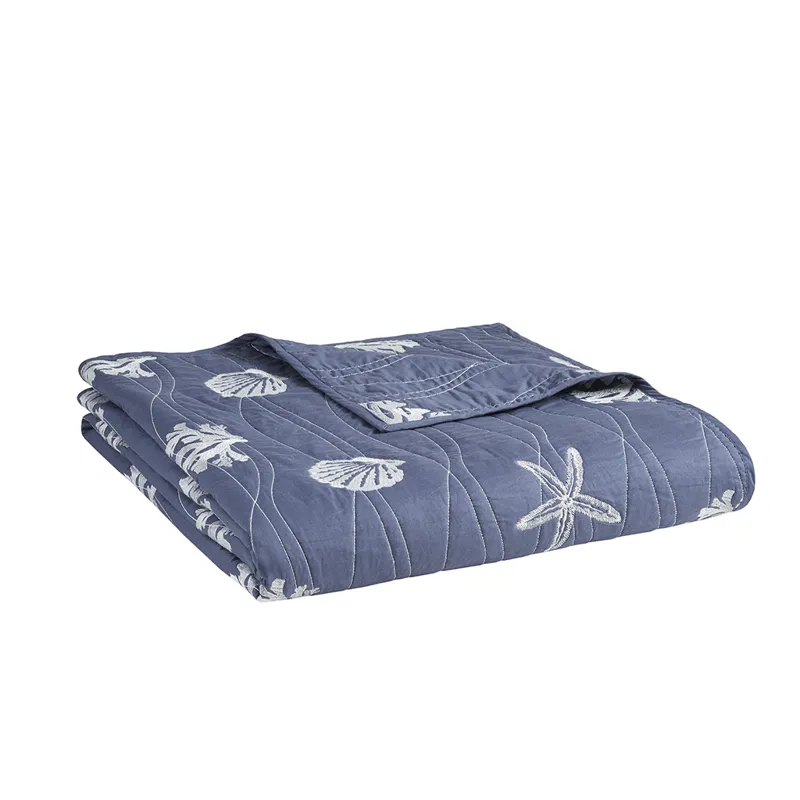 Harbor House Blue Seaside 4 Piece Cotton Reversible Embroidered Quilt Set with Throw Pillow