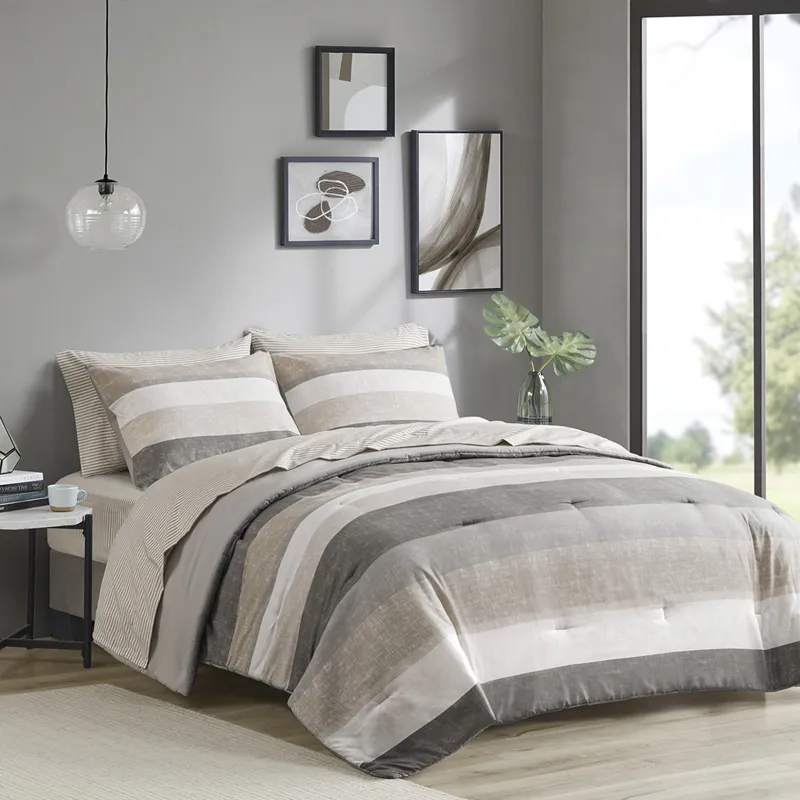 Madison Park Essentials Jaxon Stripe Comforter Set with Bed Sheets